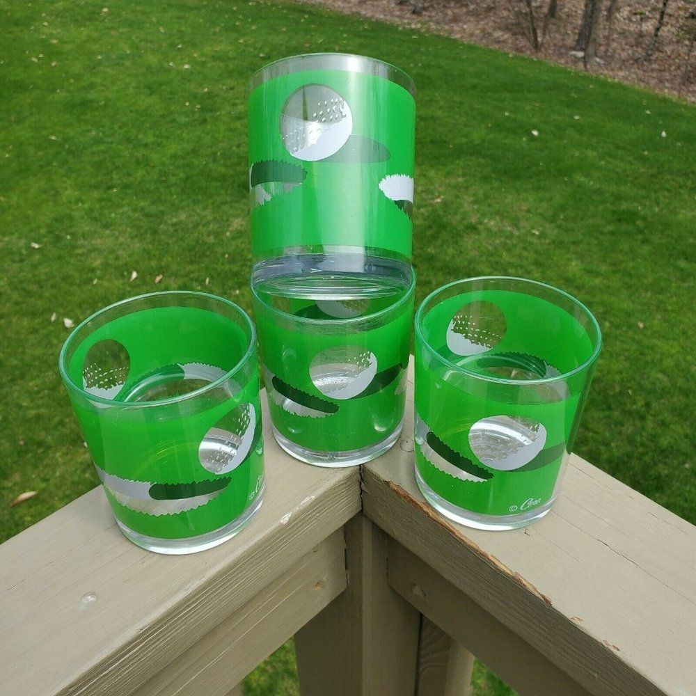 Vintage Acrylic Cera Golf Ball Course Lowball Tumblers Fathers Day Gift Plastic